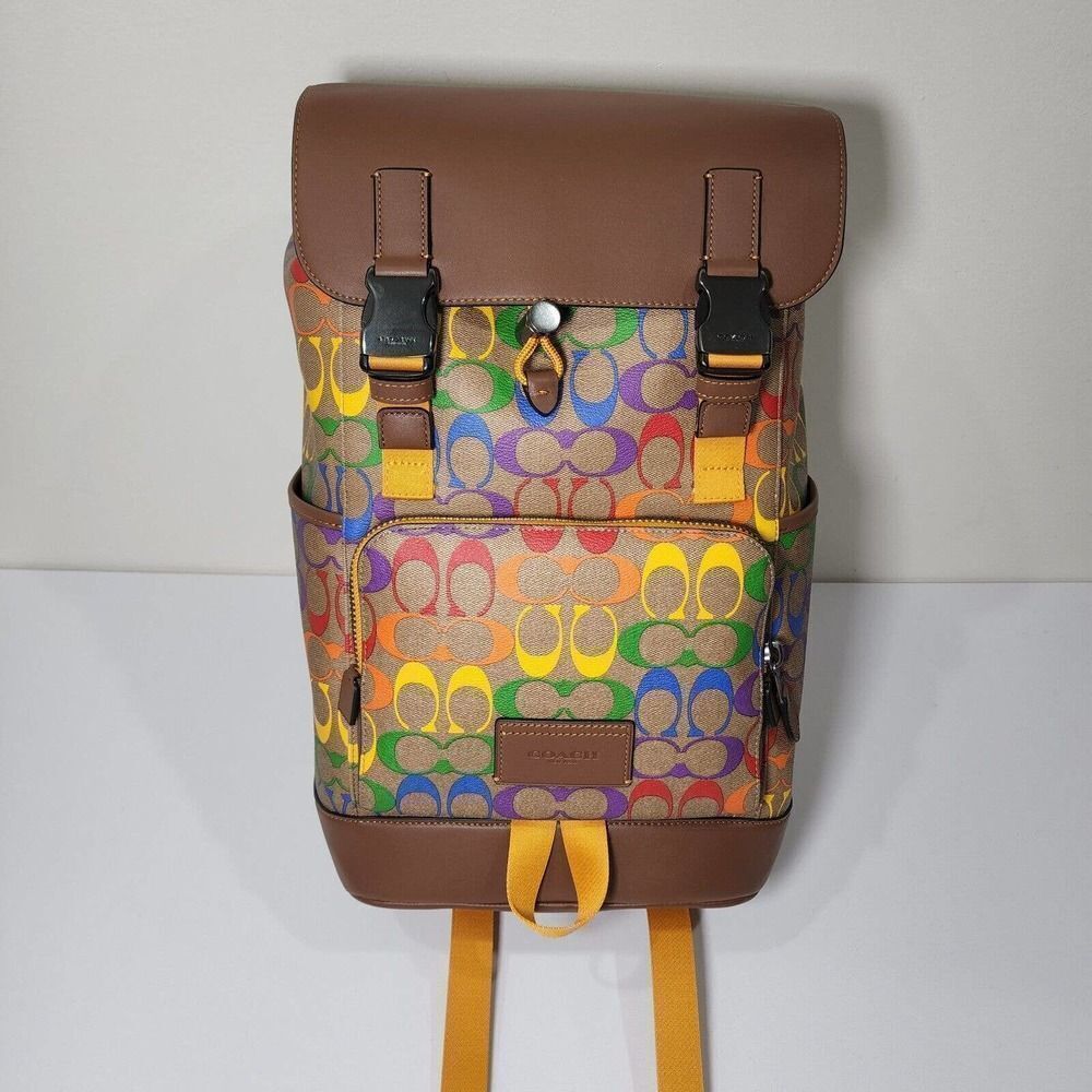 NWT Coach C9845 Men’s Track Backpack Rainbow Signature Canvas Pride